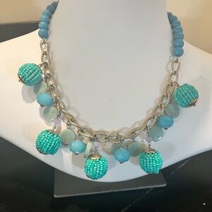 Talbots Turquoise Beaded Charm Statement Necklace Coastal Resort